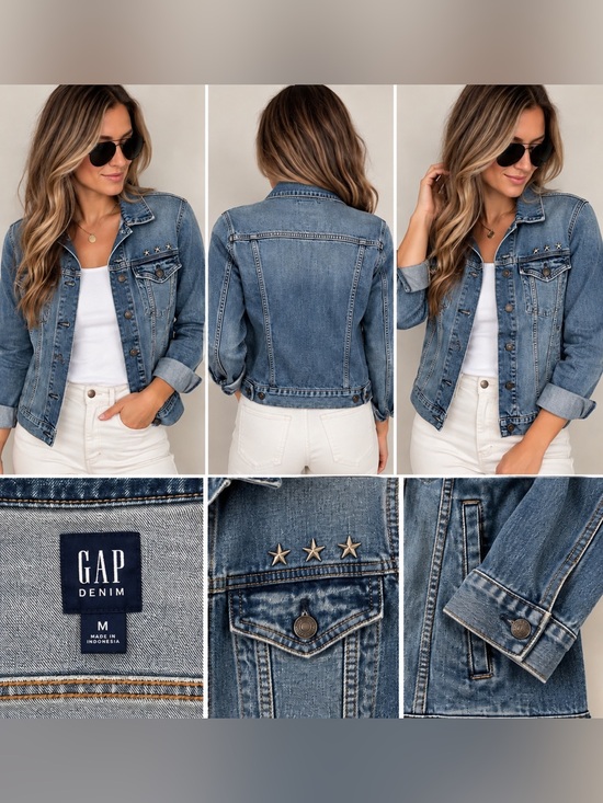GAP Jackets & Blazers - GAP Women's Medium Wash Blue Denim Jacket with Star Embroidery